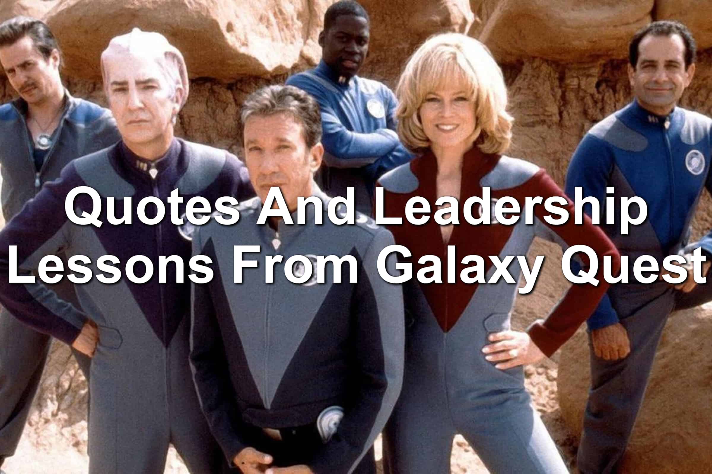 Cast of Galaxy Quest posing heroically.
